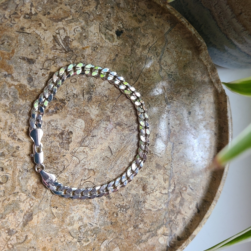 Sterling Silver 925 Men's Cuban Link Chain Bracelet